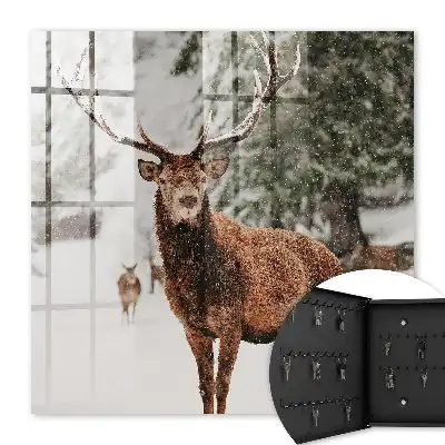 Tableau paysage d'hiver avec un cerf