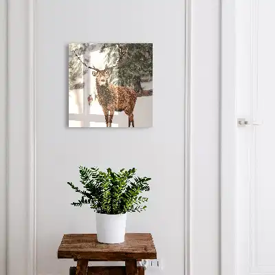 Tableau paysage d'hiver avec un cerf