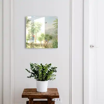 Paradis tropical avec palmiers et perroquets