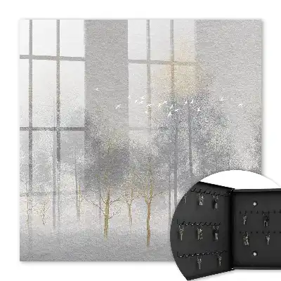 Forêt brumeuse aux oiseaux gris