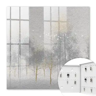 Forêt brumeuse aux oiseaux gris