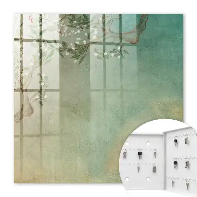 Tableau représentant un arbre en fleurs sur fond turquoise