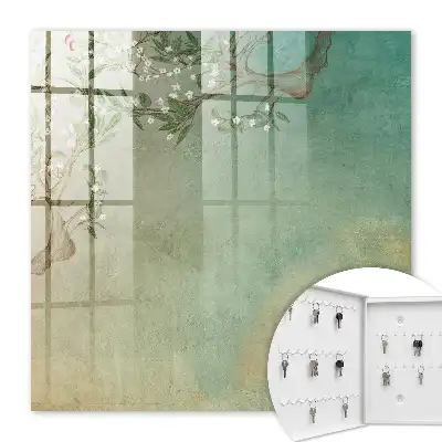 Tableau représentant un arbre en fleurs sur fond turquoise