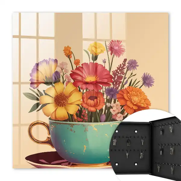 Fleurs dans une tasse sur fond beige