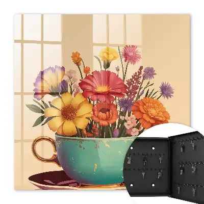 Fleurs dans une tasse sur fond beige