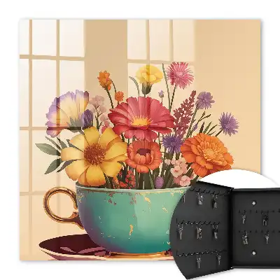 Fleurs dans une tasse sur fond beige