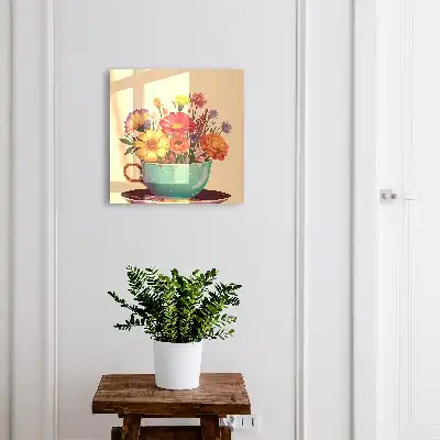 Fleurs dans une tasse sur fond beige
