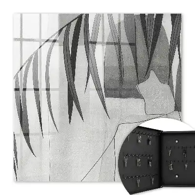 Papier peint à motif de feuillage gris