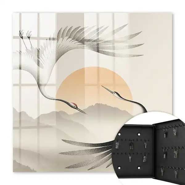 Tableau Grues japonaises sur fond de soleil levant