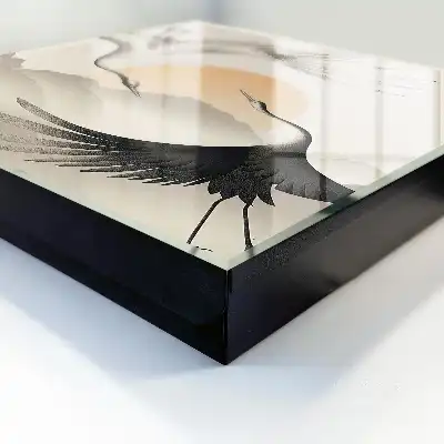 Tableau Grues japonaises sur fond de soleil levant