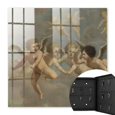 Peinture baroque bleue représentant des putti ou anges volants