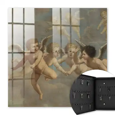 Peinture baroque bleue représentant des putti ou anges volants