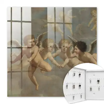 Peinture baroque bleue représentant des putti ou anges volants