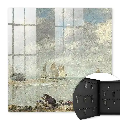 Tableau de voiliers avec des personnages sur le rivage