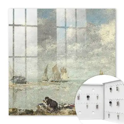 Tableau de voiliers avec des personnages sur le rivage