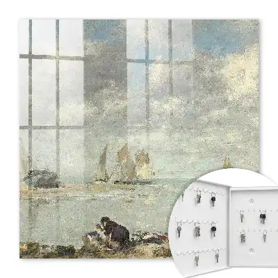 Tableau de voiliers avec des personnages sur le rivage