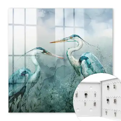 Tableau aquarelle de hérons dans la verdure