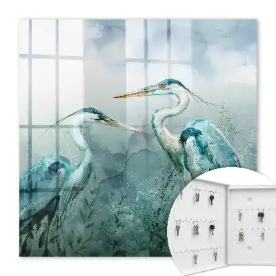 Tableau aquarelle de hérons dans la verdure
