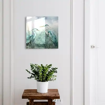 Tableau aquarelle de hérons dans la verdure