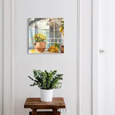 Paysage d'été avec des citrons et des fleurs