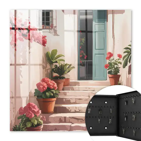 Escaliers fleuris aux tons chauds