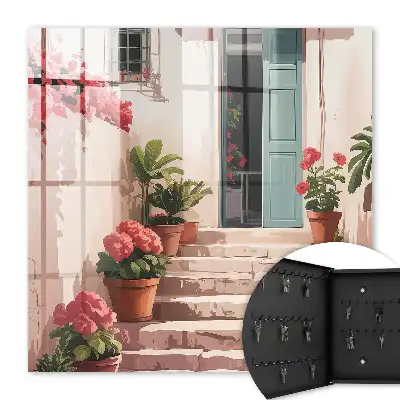 Escaliers fleuris aux tons chauds