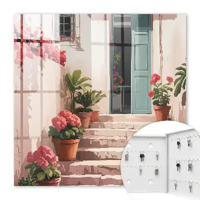 Escaliers fleuris aux tons chauds