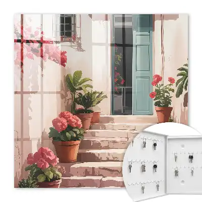 Escaliers fleuris aux tons chauds