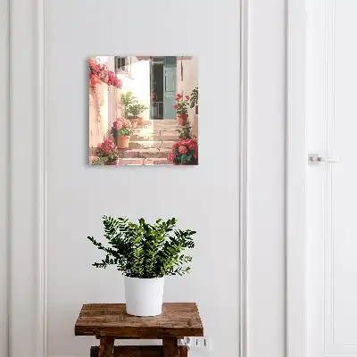 Escaliers fleuris aux tons chauds