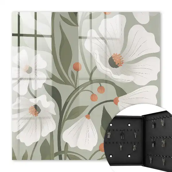 Fleurs beiges sur fond vert