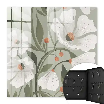 Fleurs beiges sur fond vert