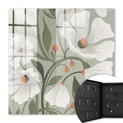 Fleurs beiges sur fond vert