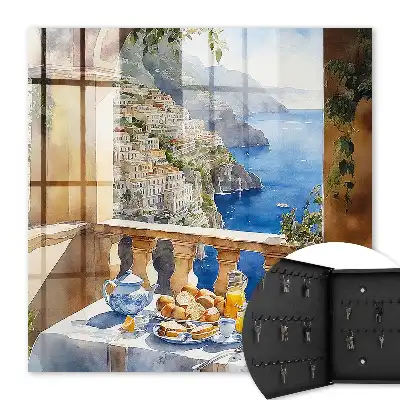 Petit-déjeuner sur la terrasse au bord de la mer