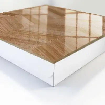 Revêtement à motif chevrons en bois dans les tons bruns et beiges