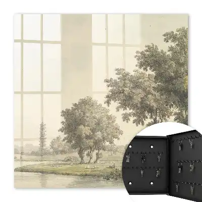 Parc avec une pagode et des arbres