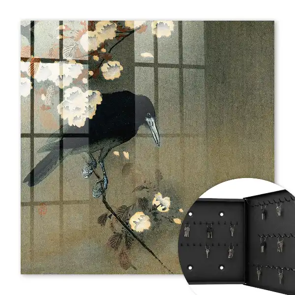Estampe japonaise Ohara Koson représentant un corbeau sur une branche de cerisier en fleurs