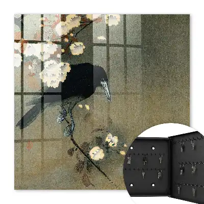 Estampe japonaise Ohara Koson représentant un corbeau sur une branche de cerisier en fleurs