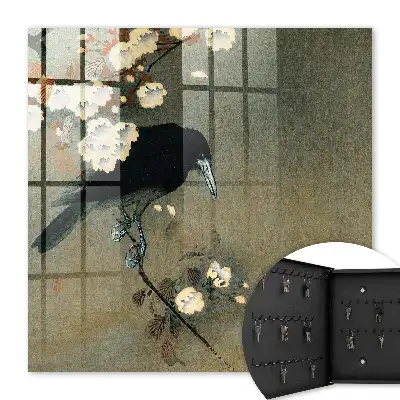 Estampe japonaise Ohara Koson représentant un corbeau sur une branche de cerisier en fleurs
