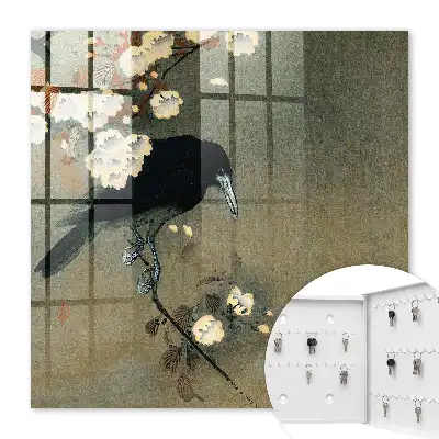 Estampe japonaise Ohara Koson représentant un corbeau sur une branche de cerisier en fleurs