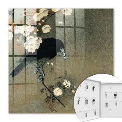 Estampe japonaise Ohara Koson représentant un corbeau sur une branche de cerisier en fleurs