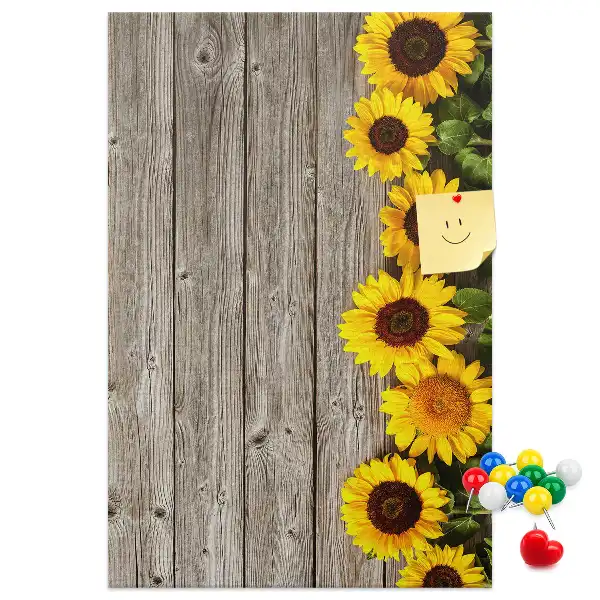 Tableau affichage liège Tournesols sur fond de bois