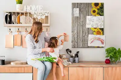 Tableau affichage liège Tournesols sur fond de bois