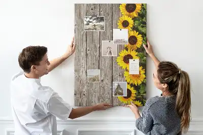 Tableau affichage liège Tournesols sur fond de bois