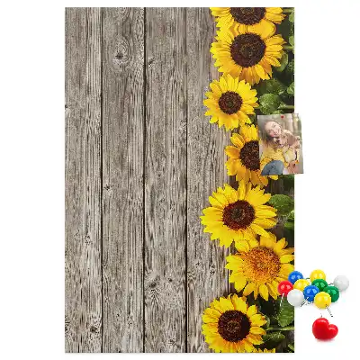 Tableau affichage liège Tournesols sur fond de bois