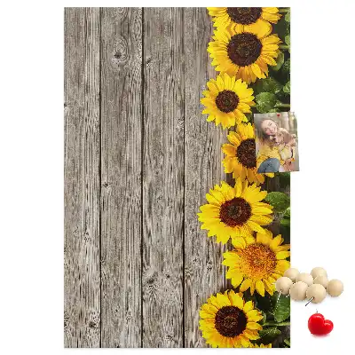 Tableau affichage liège Tournesols sur fond de bois