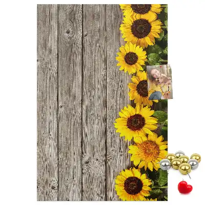Tableau affichage liège Tournesols sur fond de bois
