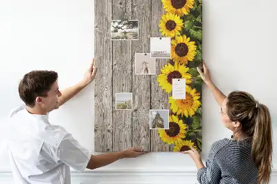 Tableau affichage liège Tournesols sur fond de bois