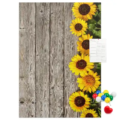 Tableau affichage liège Tournesols sur fond de bois