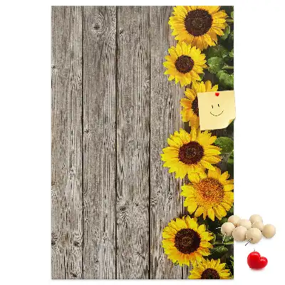 Tableau affichage liège Tournesols sur fond de bois