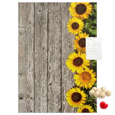 Tableau affichage liège Tournesols sur fond de bois